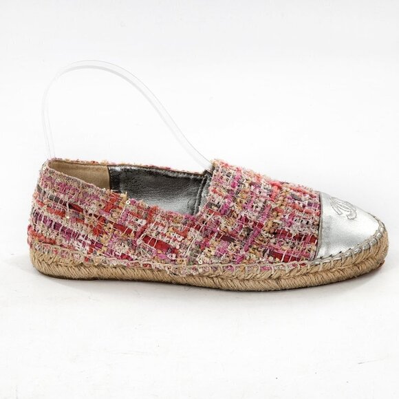 CHANEL Tweed Silver Cap Toe Espadrille Flats - Picture 5 of 12